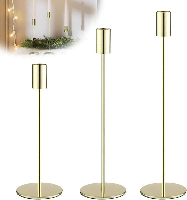FENGCHUANG 3 Pcs Candelabros para Velas 32, 27, 22cm Porta Velas Decorativas — Cena a la luz de velas