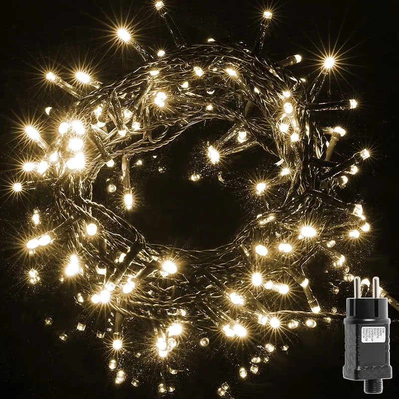 Visita la tienda de H HANSEL HOME H HANSEL HOME Guirnalda Luces Led de Navidad Luces de Árbol de Navidad Uso Interior, Exterior IP44 Impermeable Cable Verde (Luz Cálida, 100 Leds 5M) — Luces Navidad