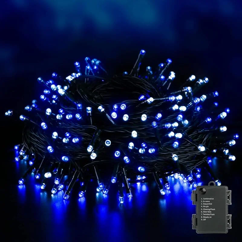 Visita la tienda de Elegear Elegear Guirnaldas de luces Exterior por Pilas 40M 300 Led, Blanco Azul — Luces Navidad