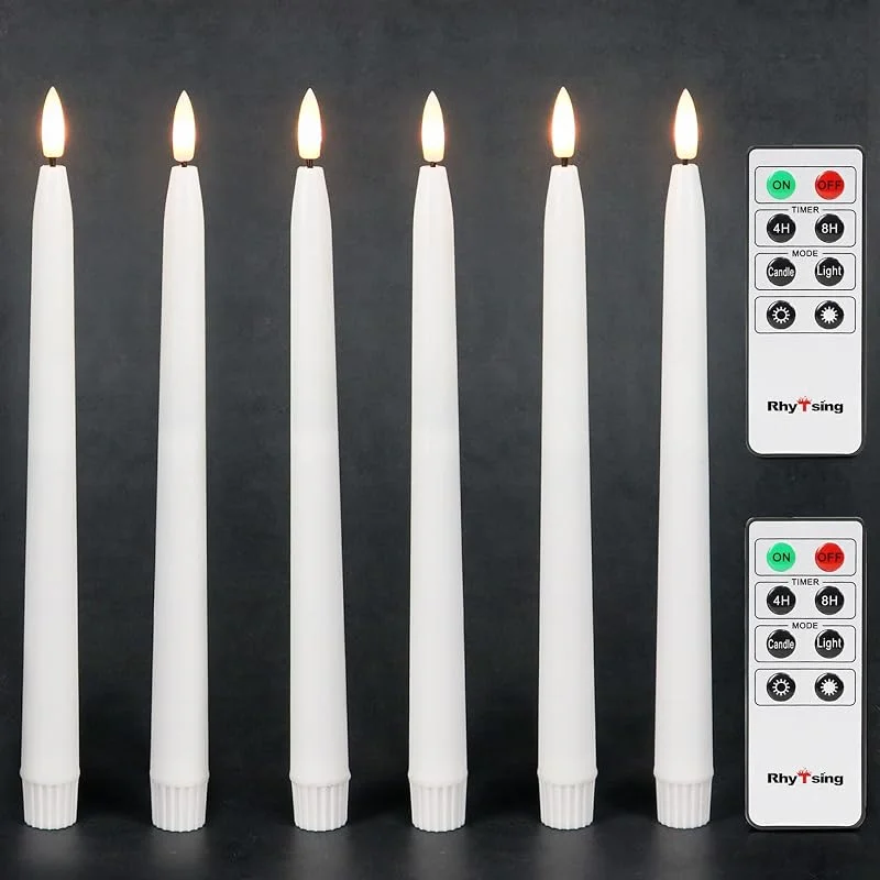 Visita la tienda de Rhytsing Rhytsing 6 Velas LED Cónicas Blancas con Temporizador, Velas Largas a Pilas de plástico para navidad decoracion mesa, 2 Mandos a Distancia Incluidas, Altura 28 cm — Cena a la luz de velas