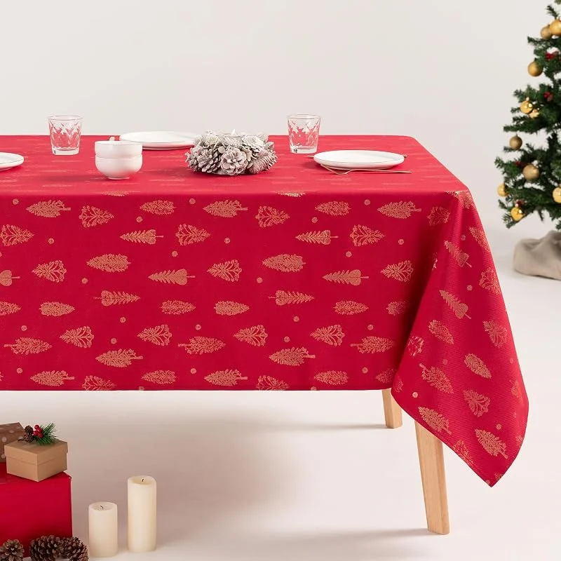 Visita la tienda de GAMUSI GAMUSI Mantel Navidad Floral Jacquard Hilo Dorado Mesa Comedor Rectangular Decoración Navideña 140x100 cm Color Rojo — Hogar y cocina
