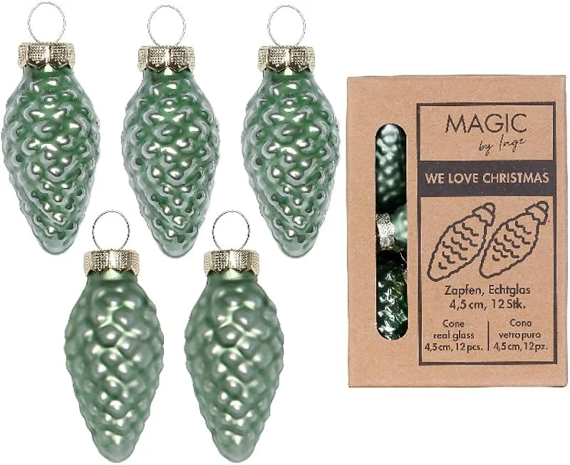 Inge-glas Adornos para árbol de Navidad de cristal, 4, 5 cm, juego de 12 unidades – piñas de cristal para colgar, decoración de Navidad – piñas de pino – Decoración y decoración para árbol de Navidad — Decoracion Navidad