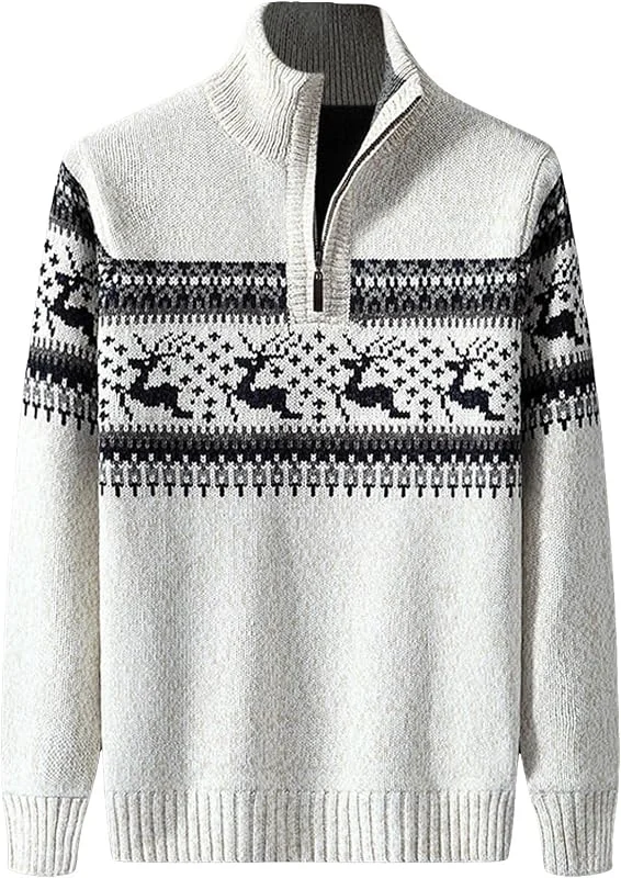 Generisch Abrigo de punto para hombre, moda de invierno, Navidad, cuello alto, media cremallera, suéter de manga larga para hombres elegantes — Ropa Navidad