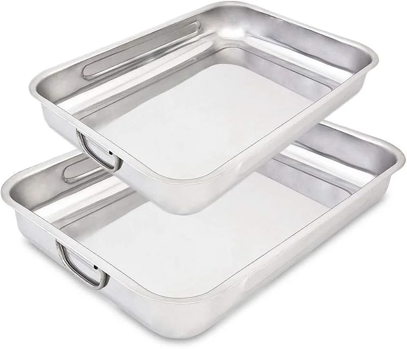 Visita la tienda de Menax Menax - Set de 2 Rustideras de Horno en Acero Inoxidable - Bandejas Rectangulares 40 x 30 y 31 x 22, 5 cm - Para Asados, Lasañas y Gratinados - Fuentes Multiusos para Cocina Casera — Hogar y cocina