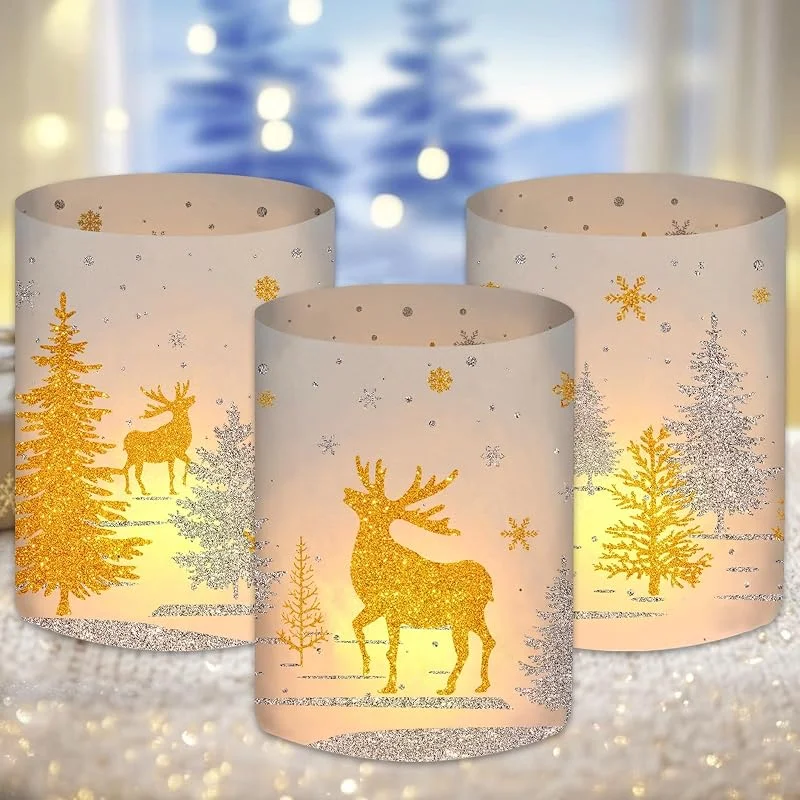 Luckeey 12 Portavelas para Decoración de Mesa Navideña, Ciervo, Fiesta de Navidad, para Velas de Té o Velas — Adviento y mesa