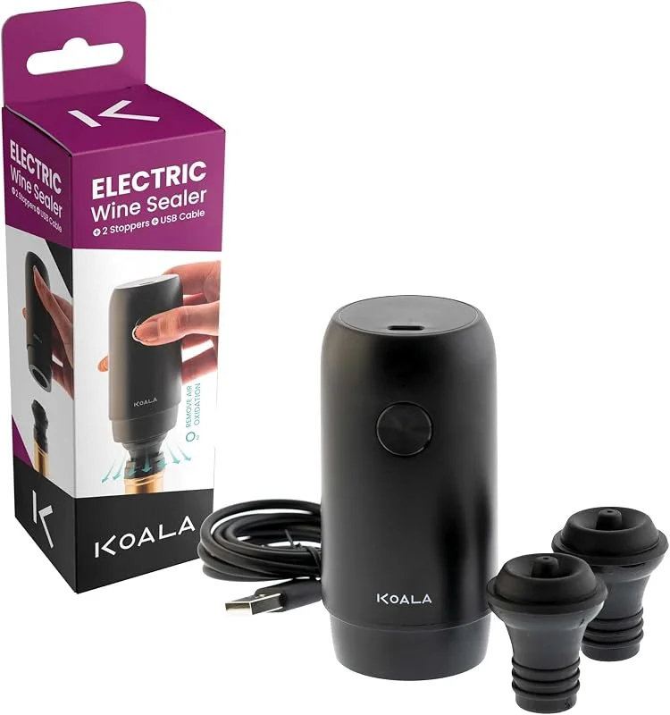 Visita la tienda de Koala Koala Bomba de Vacío Eléctrica para Vino, Nivel Óptimo de Vacío para la Conservación del Vino, Recargable USB, Incluye 2 Tapones, Uso Fácil — Vino y mesa festiva