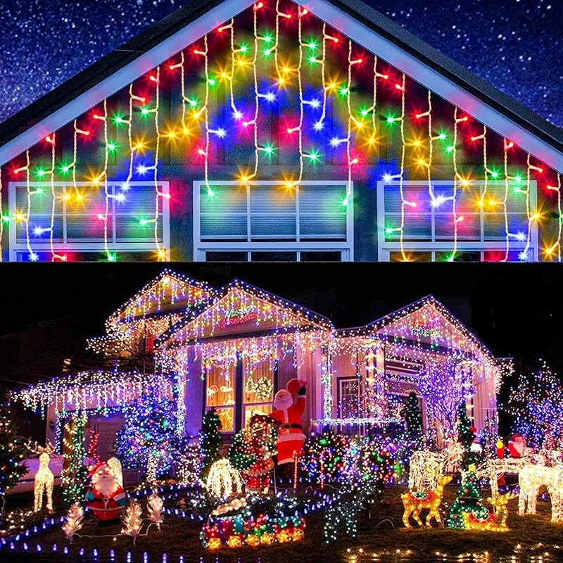 Visita la tienda de Elegear Elegear 20m 800 LED Cortina Luces Navidad Exterior con Enchufe Temporizador, Prolongable Impermeable Carámbano, Luz de Hadas de Colores para Natal Boda Fiestas Casa Jardín Patio Balcón, Multicolor