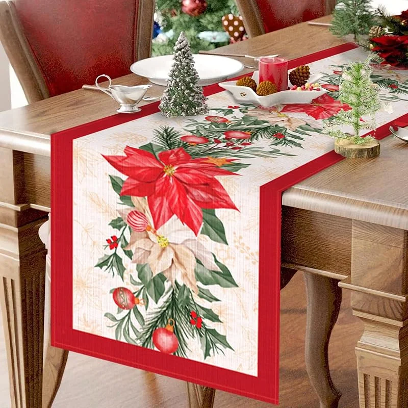 Frigg Navidad Camino De Mesa Rojo 230x33cm, Poliéster Decoracion Navidad Hogar, Mantel Navideño Estampado con Flores Rojas Ramas De Pino, Centro De Mesa Adornos Navideños — Hogar y cocina