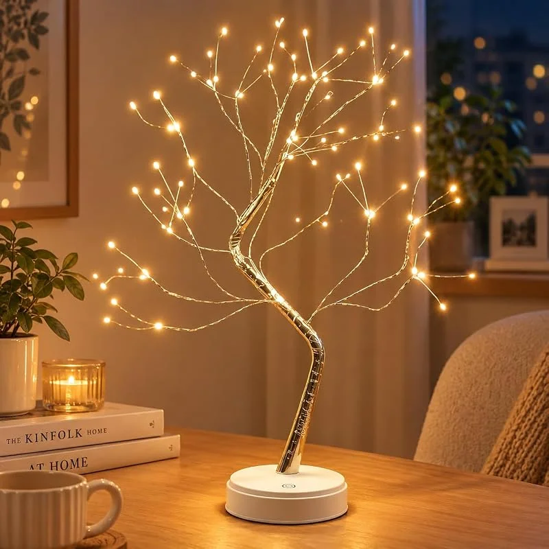 Songlypian Árbol Luminoso de 20 Pulgadas con 108 LED, 8 Modos de Iluminación, Árbol Decorativo, USB o 3 Pilas AA, Sin Mando a Distancia, Decoración Navidad Halloween Pascua — Cena a la luz de velas