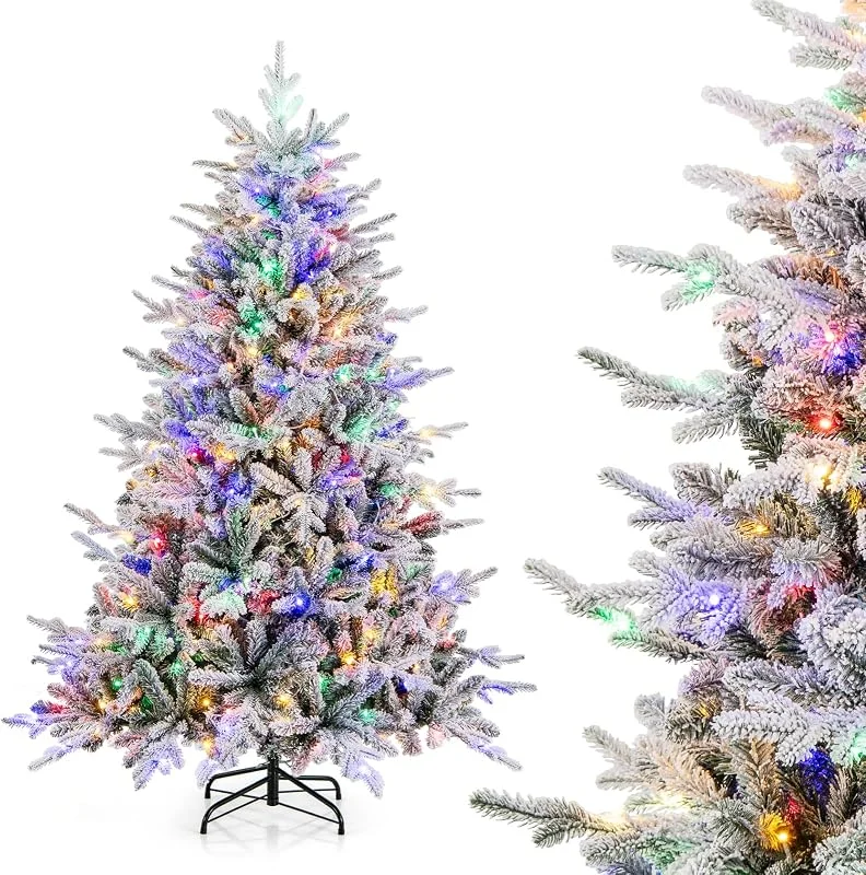 Visita la tienda de COSTWAY COSTWAY Arbol de Navidad Nevado 147, 186 cm, arbol de Navidad con Luces Incorporadas, 160, 260 Luces LED Multicolores, 8 Modos, Ramas de PVC y PE, Arvore de Natal Hogar Fiesta Interior (186 cm) — Decoracion Navidad