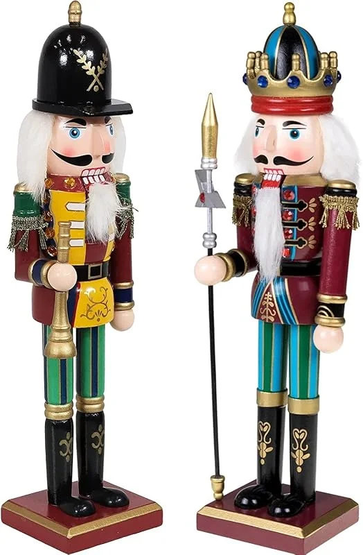 KAHEIGN 2 Piezas Soldados de Cascanueces de Madera, 2 Estilo 30CM Figuras de Cascanueces Tradicionale de Navidad Soldado Pintado de Madera de Pino de Primera Calidad por Decoración (Trompeta & Lanza) — Decoracion Navidad