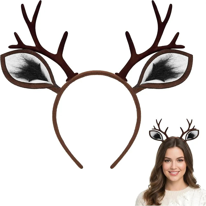 Balinco Diadema de Ciervo con Orejas y Cornamenta, Reno, Cornamenta de Ciervo, Cuernos de Animal, Disfraces de Mujer, Halloween, Carnaval, Disfraces, Navidad, Accesorios para Cajas de Fotos — Ropa Navidad