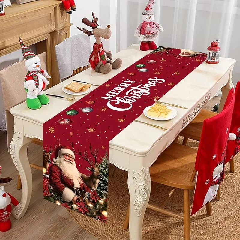 1 camino de mesa de Navidad de 180 x 35 cm, poliéster, con Papá Noel, reno y adornos festivos, perfecto para decoración de mesa de comedor, cocina, fiesta. — Adviento y mesa