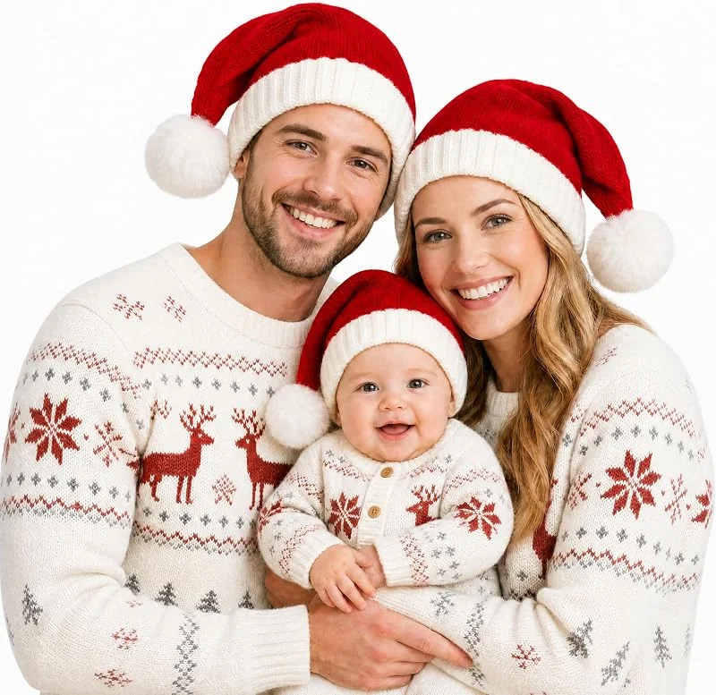 Bawetech 3Pcs Gorro Navidad, Gorros Papa Noel, Gorros Navideño para Adultos, Niños — Ropa Navidad