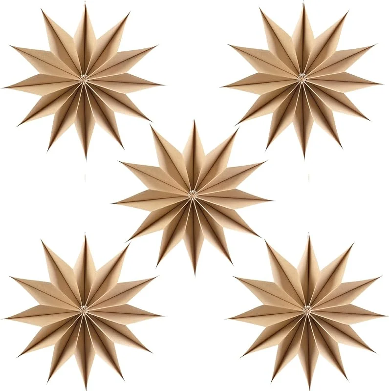 EASY JOY Estrella de Navidad de Papel, 29 cm, 5 Unidades, decoración para Fiestas, Madera, 3D, decoración de Ventana, Estrellas Plegables para Colgar — Decoracion Navidad