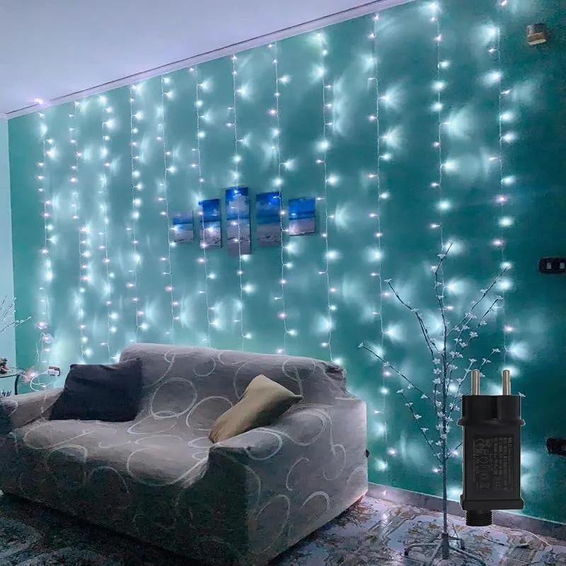 YASENN Cortina de luces de 3 x 3 m, 300 LED, 8 modos, cadena de luces para cortina, ventana, boda, Navidad, jardín, dormitorio (blanco frío) — Luces Navidad