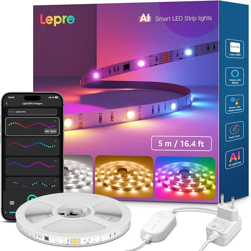Visita la tienda de Lepro Lepro S2 AI Tira LED 5M RGB Fonciona con Alexa y Google Assistant — Luces Navidad