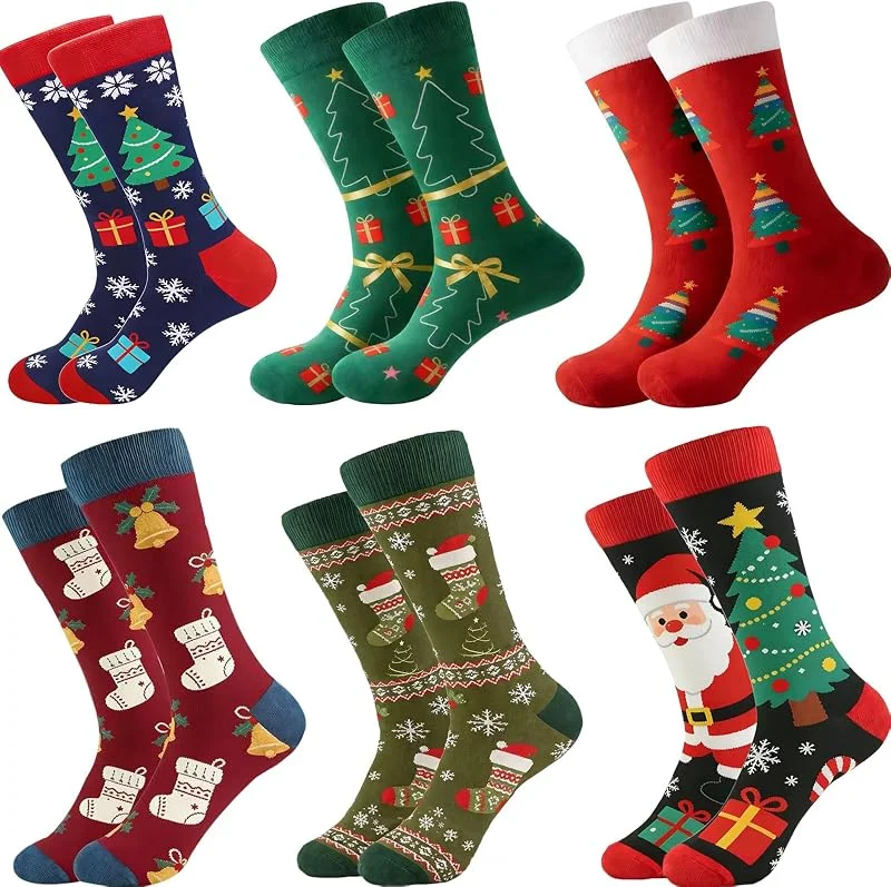 Baynetin Calcetines Navideños Divertidos 6 Pares – Diseños Clásicos Xmas Unisex – Calcetines Invierno Suaves para Papá Noel, Renos y Copos — Decoracion Navidad