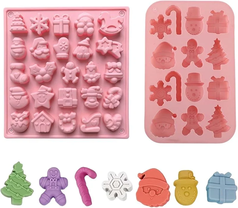 LEIIERUY Molde de silicona Navidad 2 piezas moldes repostería 3D para dulces mini postres chocolate resistente horno lavavajillas decoración fiestas — Hogar y cocina
