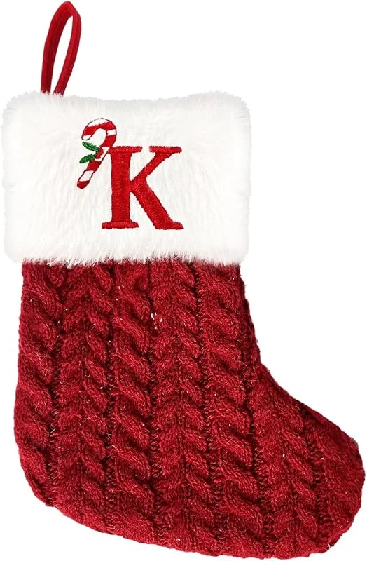 Generic Suministros de decoración navideña Bolsas de calcetines de Navidad con letras rojas colgantes para atmósfera festiva de árbol (K, 19 x 14 cm) — Decoracion Navidad