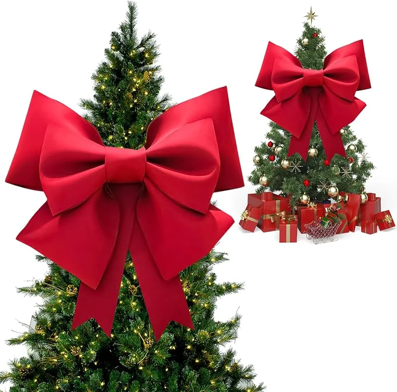 QIANAI Decoración Navideña Lazo Gran Tamaño, Decoración Arbol de Navidad, Lazos Arbol Navidad, Lazos Navideños Rojos, Lazos Grandes para Árbol de Navidad, Regalos Navideños (Rojo) — Envoltorio regalo