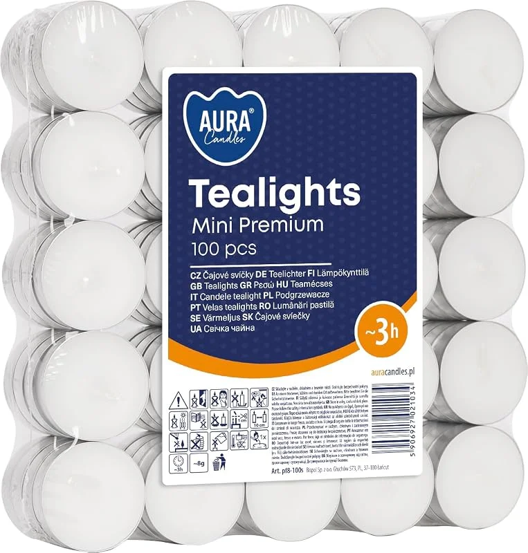 Bispol 100 velas de té blancas, empaquetadas en una pila, velas de té inodoras, 3 horas de combustión, pequeñas velas para portavelas, 10 g, diámetro de 3, 9 x 1, 35 cm — Cena a la luz de velas