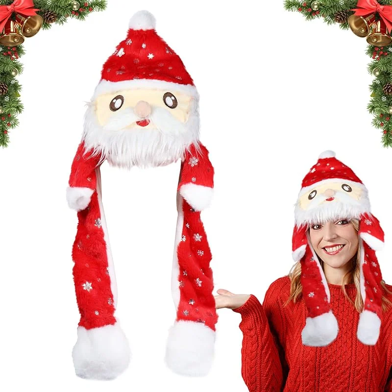 KIKVTER Gorro de Navidad de peluche, sombrero de peluche de Papá Noel, gorro con orejas móviles, gorro de Navidad con orejas móviles, gorros divertidos de Papá Noel para adultos y niños — Ropa Navidad