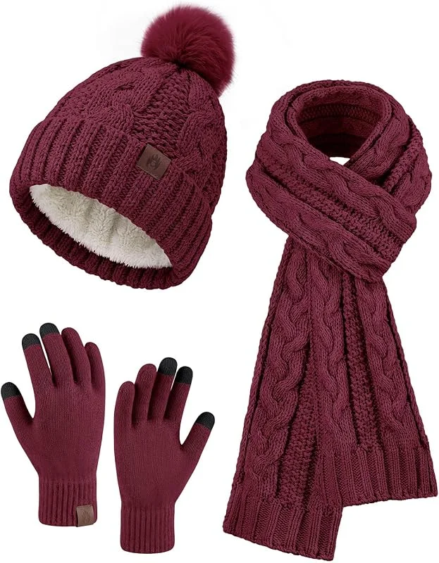 Visita la tienda de HEEKPEK HEEKPEK Conjunto Gorro Bufanda Guantes Mujer Invierno 3 Piezas Cálido — Ropa Navidad