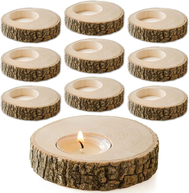 Sarap - Portavelas para Velas de té, 0 portavelas de Madera votiva, centros de Mesa para mesas, decoración rústica de Boda y Recuerdos de Boda, portavelas Decorativos para Mesa — Cena a la luz de velas