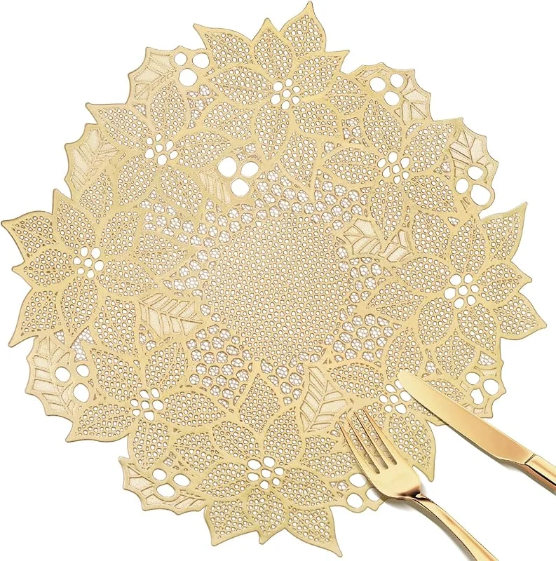 Visita la tienda de fanquare fanquare Manteles Individuales Dorados Redonda PVC con Calados Diseño de Flores, 38cm 6 Pieza Salvamanteles Individuales Lavables Or Antideslizantes para Decoración de Comedor Bodas Fiestas — Hogar y cocina