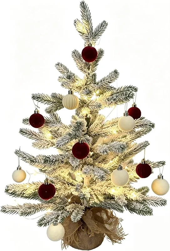JINGTOPS Mini Arbol De Navidad Nevado Arbol De Navidad Pequeño Con Luces Integradas — Decoracion Navidad