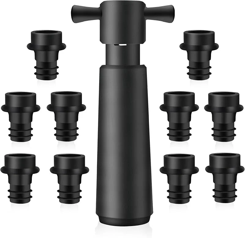 BANJILI Bomba salvavidas, incluye 10 tapones para vino reutilizables, 1 bomba de vacío para vino, kit de tapones para vino al vacío (1 + 10) — Vino y mesa festiva