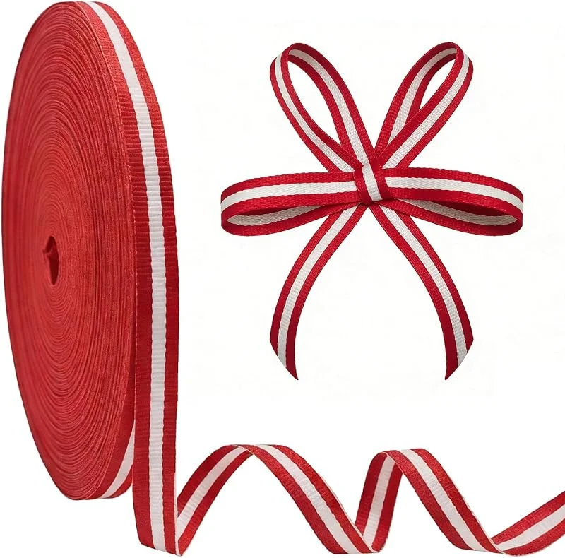 ZZRSSSLC Poliéster Cinta de Rayas Rojo y Blanco (10 mm × 50 m), Rollo de Cinta de Doble Cara para Envolver Regalos, Navidad, Decoración de Bodas, Manualidades, Ramos de Flores — Envoltorio regalo