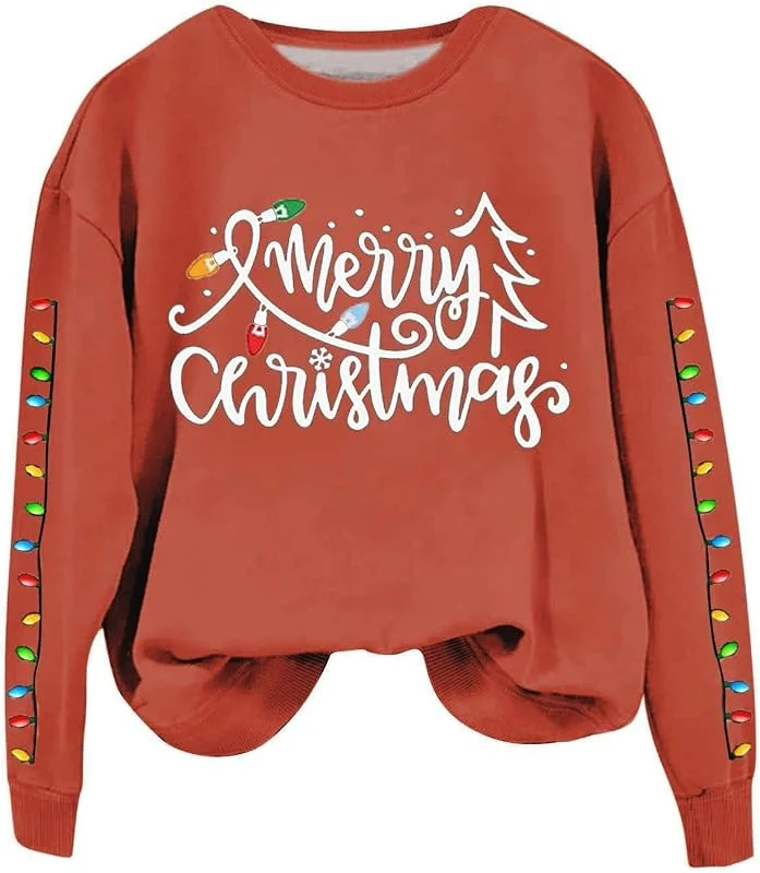 Generic HUIFUAO Sudaderas de Navidad para mujer, suéter feo de Navidad para mujer, cuello redondo, sudadera de manga larga, suéteres de Navidad para mujer — Ropa Navidad
