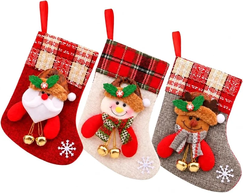 LEFZUR 3 Calcetines Navidad Chimenea Personalizados, Calcetin Navideño para Colgar Personalizada Decoracion Navidad Hogar, Mini Calcetines de Papá Noel Medias Navidad Adornos Árbol