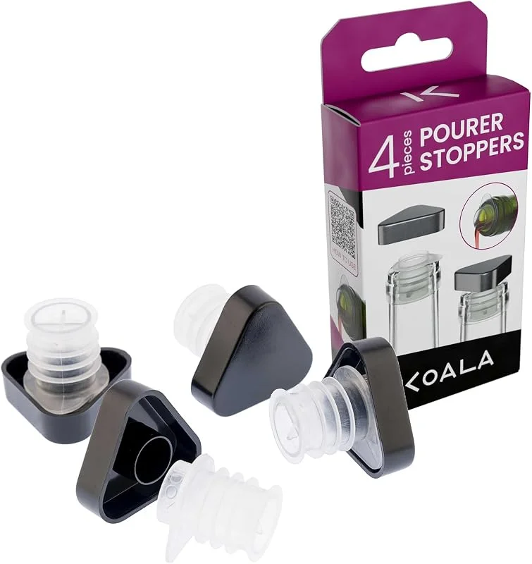 Visita la tienda de Koala Tapón Vertedor de Vino Antigoteo Koala – Set de 4 Tapones Decorativos con Diseño Moderno de color Negro – Accesorios Originales para Botellas de Vino — Vino y mesa festiva