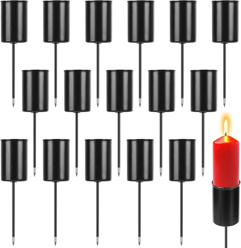 Aicharynic 16 piezas de velas para corona de Adviento, portavelas, portavelas de metal, candelabros de metal, candelabros negros, con pincho corto como decoración para Navidad y hogar — Adviento y mesa