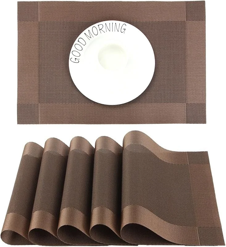CHAOCHI Manteles Individuales Lavables Salvamantele Individuales PVC Antideslizantes Resistente al Calor Juego de 6 para la Mesa de Comedor de Cocina, Marrón — Hogar y cocina