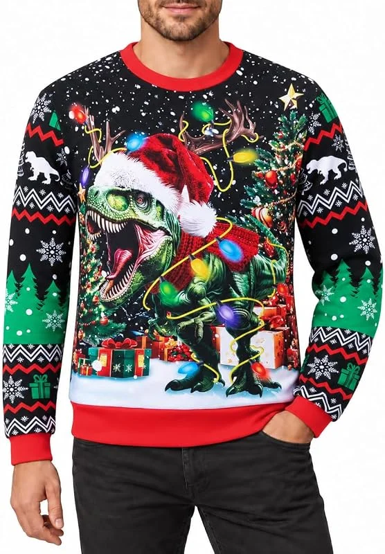 RAISEVERN Jersey Navidad Hombre 3D Ugly Christmas Sweatshirt, S-3XL — Ropa Navidad