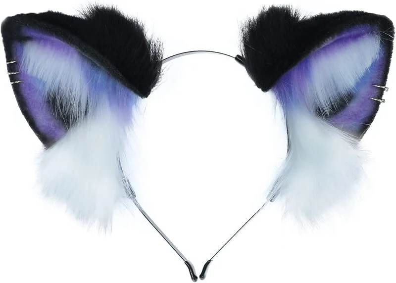Dodheah Orejas de Gato Animales Orejas de Zorro Lobo Diadema Cosplay Disfraz de Halloween Navidad para Mujer Negro Púrpura — Ropa Navidad