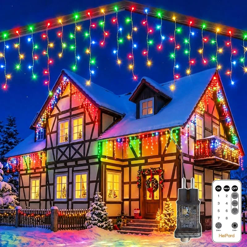 HeiPard Guirnalda Estalactitas Exterior 360 LED 9 m Multicolor Navidad — Luces Navidad