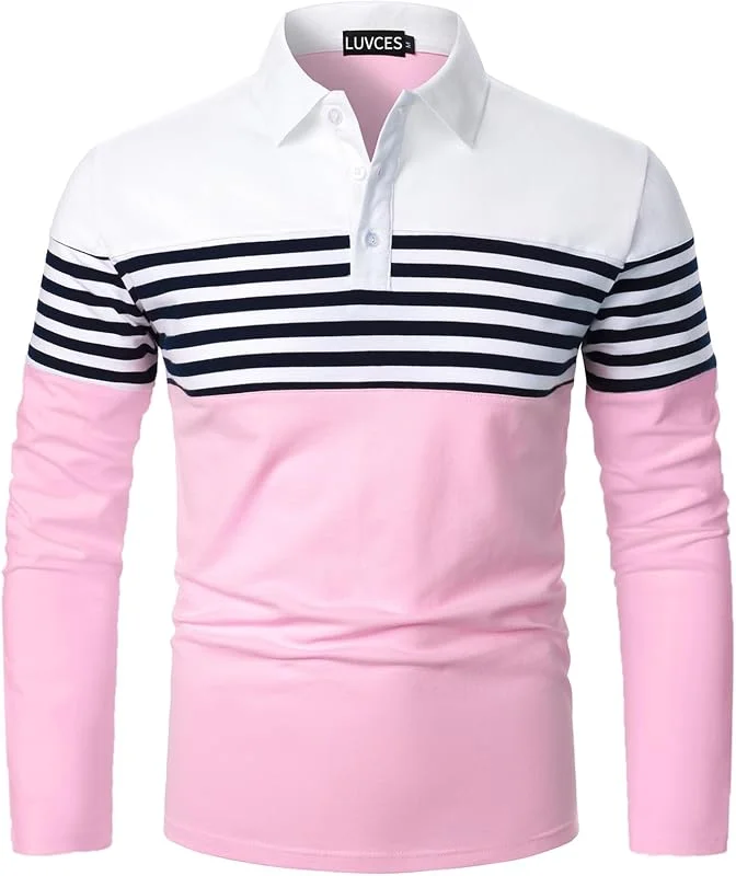 Visita la tienda de LUVCES Polo Manga Larga Hombre Camiseta de Golf Informal de Manga Larga a Rayas y Corte Ajustado de algodón con Colores en Contraste — Ropa Navidad