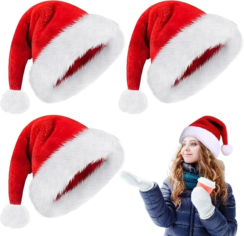 Smdbzda Gorro de Navidad, 3 Piezas Gorro de Papa Noel, Go-rro Papa Noel Adulto Navideño, Go-rro de Navidad de Felpa Suave, Sombreros Rojos de Navi-dad, para Decoración de Fiesta de Navi-dad — Ropa Navidad