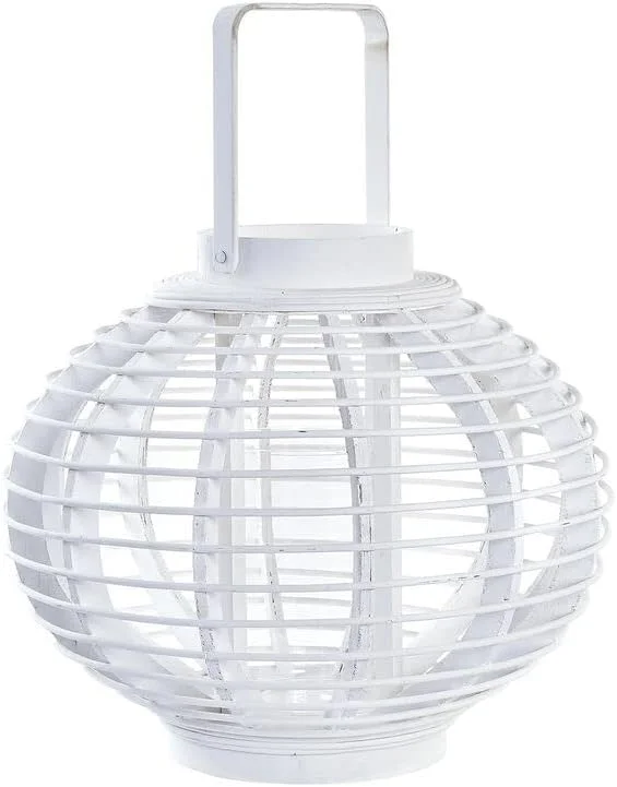 DKD Home Decor Farol Color Blanco, de bambú y Cristal (35 x 35 x 29 centímetros) — Cena a la luz de velas