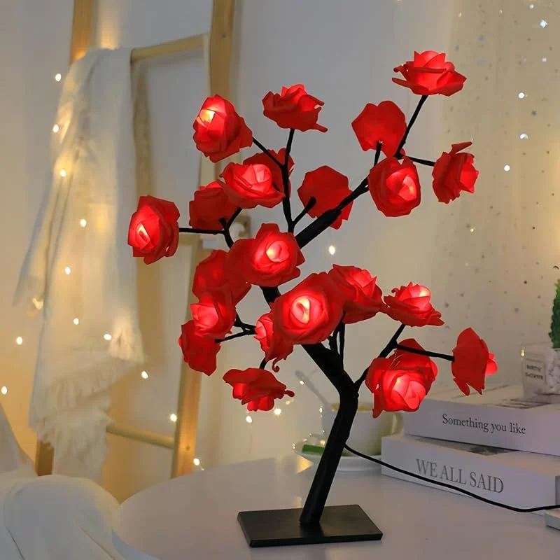 Maimeili 24 luces de mesa de rosas simuladas LED cálidas flores de hadas blancas apagan luces de escritorio románticas dormitorio Sala de estar fiesta de bodas San Valentín suministro de energía USB — Cena a la luz de velas