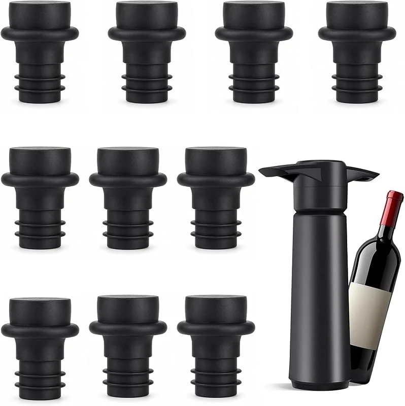 TPTGIAR Bomba de vacío Wine Saver con 10 tapones de vacío para botellas de vino, tapón reutilizable y conservador para mantener fresco para cerveza, champán espumoso — Vino y mesa festiva