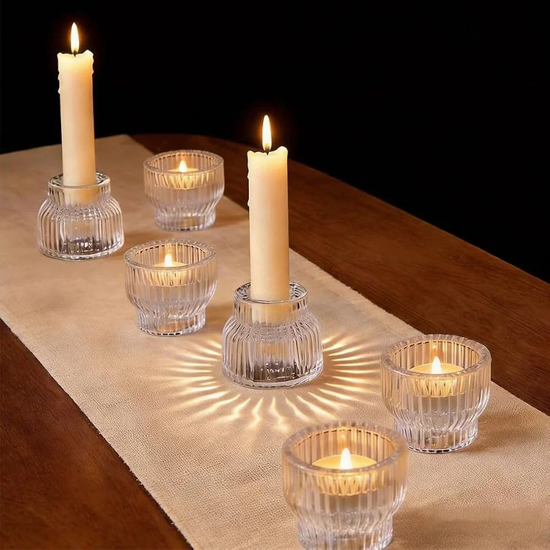 HSLXBY Portavelas de té, 6 unidades, cristal transparente, 5, 4 x 5 cm — Cena a la luz de velas