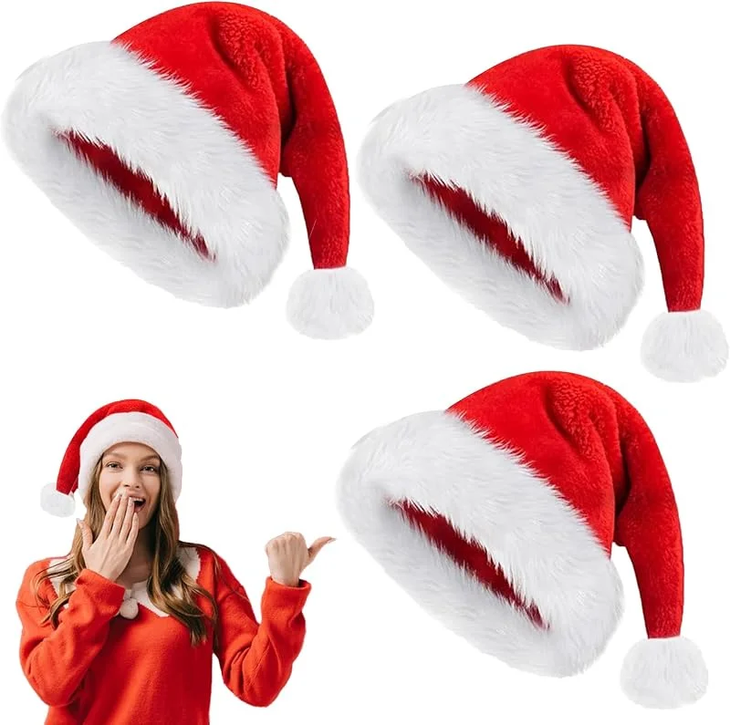 LXYYDS Gorro de Papá Noel, 3 Piezas Gorro Navidad, Sombreros Navideños, Gorro Navidad para Adulto, Sombrero de Santa Peluche para Festivos Sombrero Fiesta de Navidad, Suministros para Fiestas navideñas — Ropa Navidad