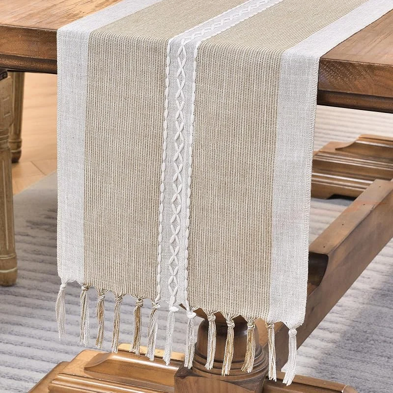 Wracra Camino de Mesa Algodón Lino, Camino de Mesa Café Lavable — Hogar y cocina
