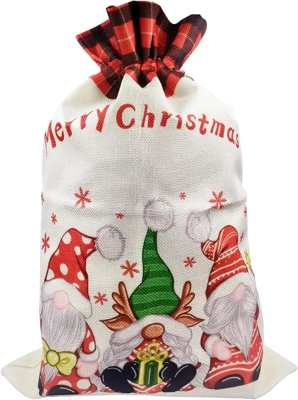TAIYOU Bolsas de Navidad Santa Claus 35 x 50 cm grandes bolsas de Navidad de yute con cordón, grandes bolsas de regalo para empacar regalos estilo B — Envoltorio regalo